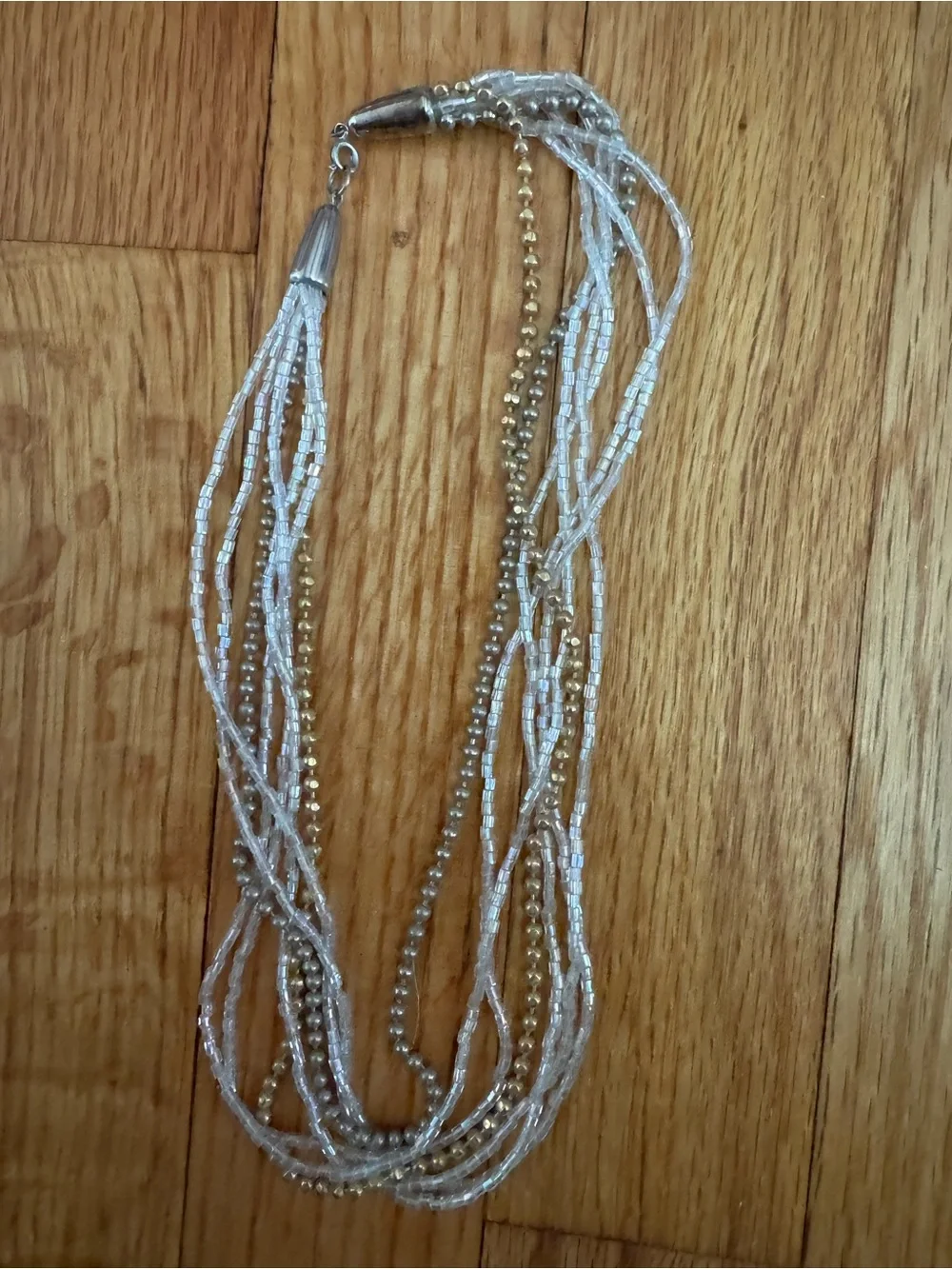 Multi-Strand Beaded Necklace in Silver and Gold